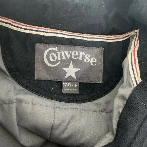 Converse One Star Black Jacket Quilted Lined Zip Snap Front Coat Size XS - Picture 2 of 10